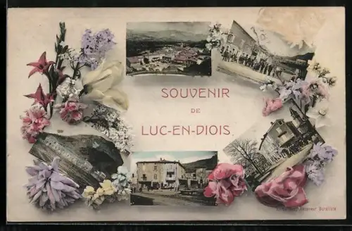 AK Luc-en-Diois, place du Marché, rue principale et hôtel de Ville