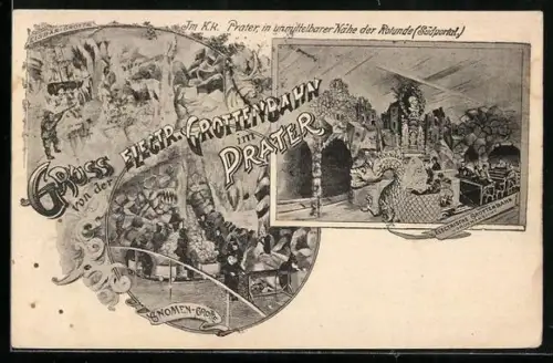 AK Wien, Wiener Prater, Elektrische Grottenbahn, Gnomen-Grotte, Eisbär-Grotte