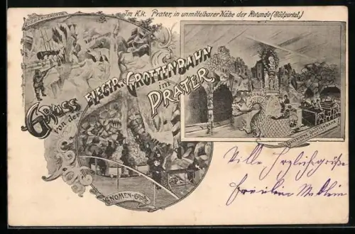 AK Wiener Prater, Elektrische Grottenbahn, Gnomen-Grotte