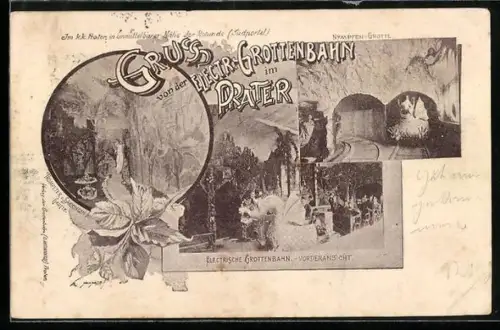 AK Wien, Wiener Prater, Elektrische Grottenbahn, Nymphen-Grotte, Trompeter v. Säckingen-Grotte