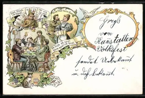 Lithographie Männer beim Skat