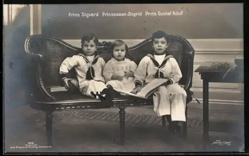 AK Prinzen Sigvard u. Gustaf Adolf mit Prinzessin Ingrid von Schweden