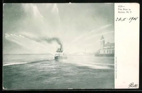 AK New York, Fire Boat in Action, Feuerwehr