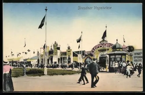 AK Dresden, Dresdener Vogelwiese, Festgelände mit Hippodrom