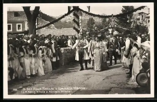 AK Montenegro, König Nikola u. Königin Milena von Montenegro werden in einem Dorf empfangen