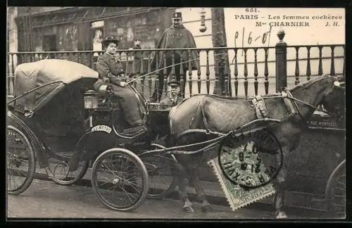 AK Paris, Les femmes cocheres, Mme Charnier, Emanzipation