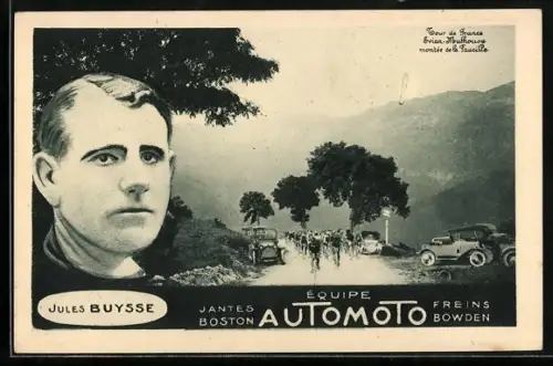 AK Reklame für Automoto, Radrennfahrer Jules Buysse