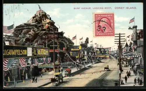 AK Coney Island, N.Y., Surf Avenue looking West