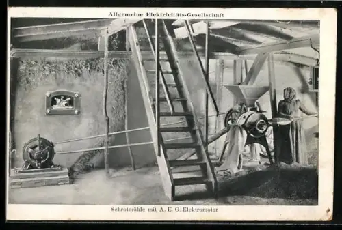 AK Schrotmühle mit AEG-Elektromotor, Reklame