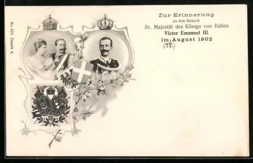 AK König Victor Emanuel III. von Italien zu Besuch beim Kaiser 1902