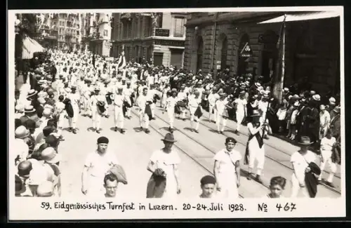 AK Luzern, Eidgenössisches Turnfest 1928, Marsch der Turner
