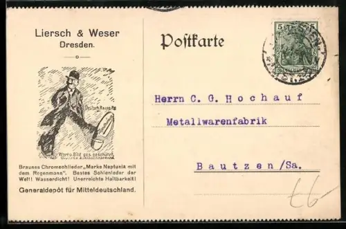 AK Dresden, Ledergeschäft Liersch & Weser, Korrespondenzkarte