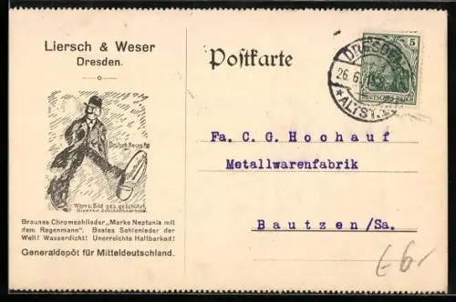 AK Dresden, Ledergeschäft Liersch & Weser, Korrespondenzkarte