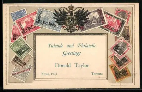 AK Toronto, Donald Taylor, Yuletide and Philatelic 1931, Briefmarken
