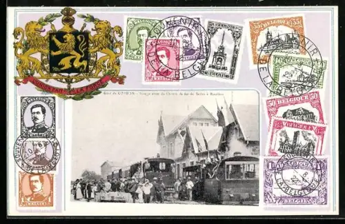 AK Corbon, Le Gare, Inauguration de Chemin de fer, Briefmarken