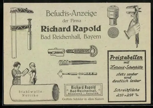 AK Bad Reichenhall /Bayern, Besuchs-Anzeige der Firma Richard Rapold, Reklame