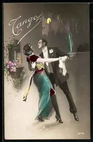 AK Paar im Mondschein beim Tango
