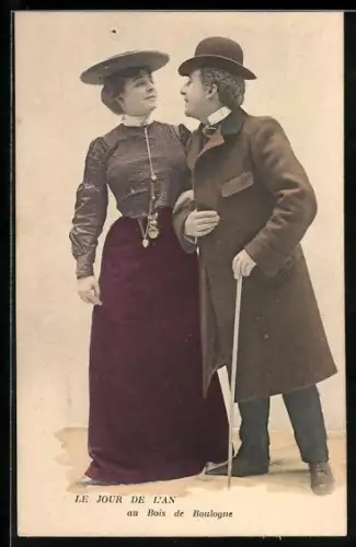 AK Paris, Le Jour de L`An au Bois de Boulogne, Paar in eleganter Kleidung