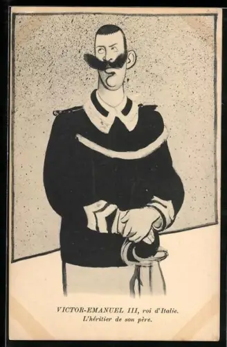 Künstler-AK Victor-Emanuel III, roi d`Italie, l`heritier de son pere, Karikatur