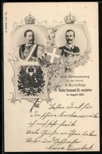 AK Besuch des Königs Victor Emanuel III von Italien 1902, Kaiser Wilhelm II