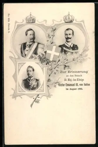 AK Der Besuch des Königs Victor Emanuel III. von Italien im August 1902, Kaiser Wilhelm II. u. Kronprinz Wilhelm
