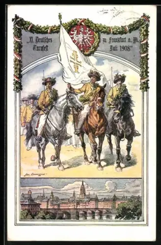 Künstler-AK Frankfurt a. Main, XI. Deutsches Turnfest 1908, Siegreiche Turner zu Pferd