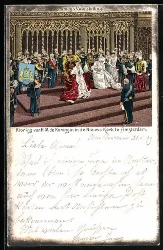 Lithographie Amsterdam, Krönung der Königing in der neuen Kirche