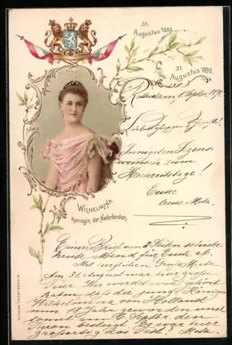 Lithographie Königin Wilhemina von den Niederlanden im Porträt