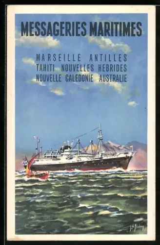 AK Messageries Maritimes, Passagierschiff vor der Küste