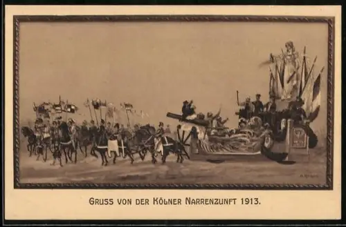 AK Fasching, Gruss von der Kölner Narrenzunft 1913, Faschingsumzug