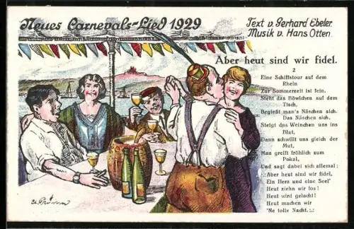 AK Neues Carnevals-Lied 1929, Aber heut sind wir fidel