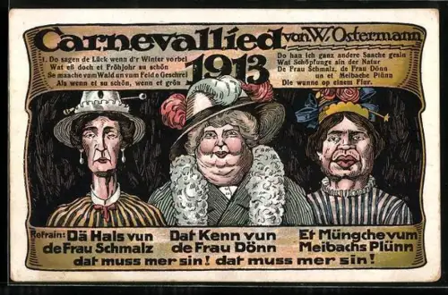 AK Fasching, Carnevallied von W. Ostermann, die drei Damen aus dem Refrain