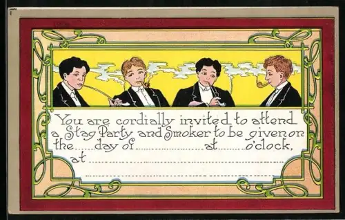 AK Rauchende Herren im Jugendstil