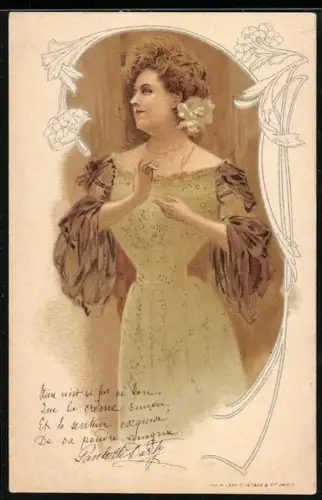 AK Elegante Dame im Kleid, Jugendstil