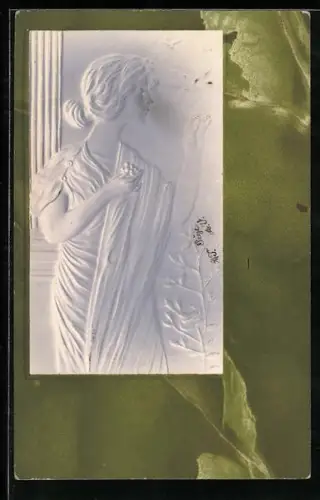 AK Junge Frau mit Trauben, Jugendstil