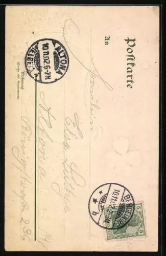 AK Vergissmeinnicht, Lächelnde Schöne mit Rosen im Haar, Jugendstil