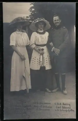 AK Herzog Carl Eduard von Sachsen-Coburg-Gotha mit Gemahlin in Begleitung von Prinzessin August Wilhelm v. Preussen