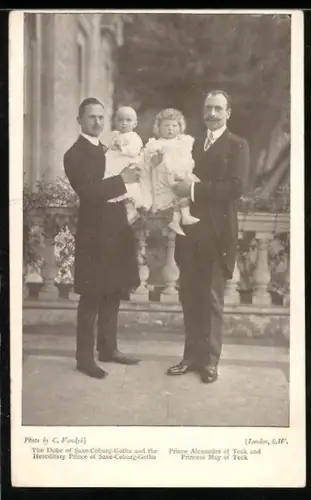 AK Herzog von Sachsen-Coburg-Gotha mit dem Erbprinzen in Begleitung von Prinz Alexander von Teck mit Tochter