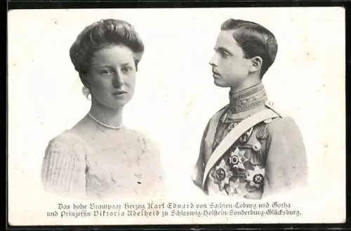 AK Das hohe Brautpaar, Herzog Karl Eduard von Sachsen-Coburg-Gotha, Prinzessin Viktoria Adelheid zu Schleswig-Holstein