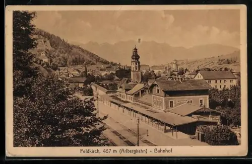 AK Feldkirch, Bahnhof aus der Vogelschau