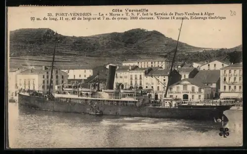 AK Port-Vendres, La «Marsa» T.S.F. fait le Service de Port-Vendres à Alger, Côte Vermeille