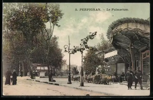 AK Perpignan, Le Palmarium et la promenade animée