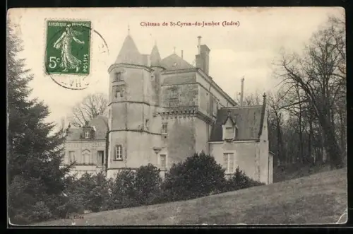 AK St-Cyran-du-Jambot /Indre, Château pittoresque entouré d`arbres