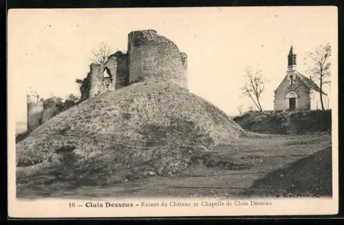 AK Cluis Dessous, Ruines du Château et Chapelle de Cluis Dessous