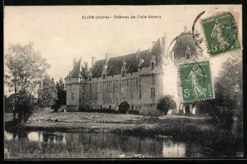 AK Clion /Indre, Château de l`Isle-Savary et son étang paisible