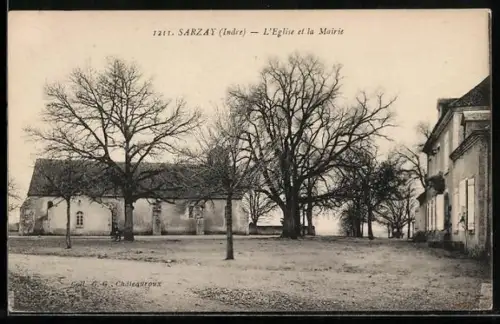 AK Sarzay /Indre, L`Église et la Mairie