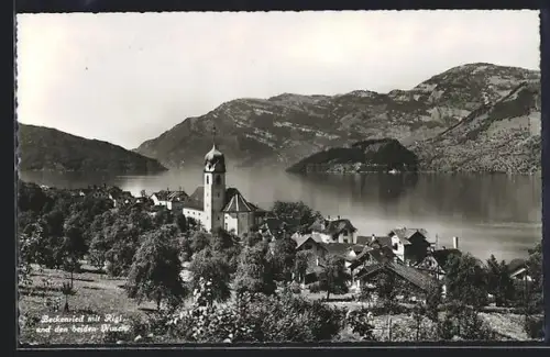 AK Beckenried, Teilansicht mit Rigi und den beiden Nusen