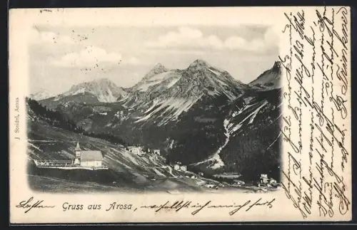 AK Arosa, Panorama mit Kirche