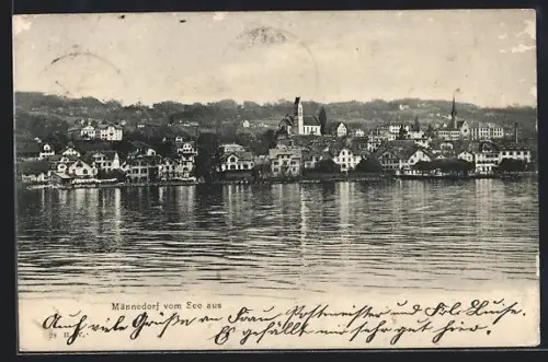 AK Männedorf, Teilansicht mit Kirche vom See aus