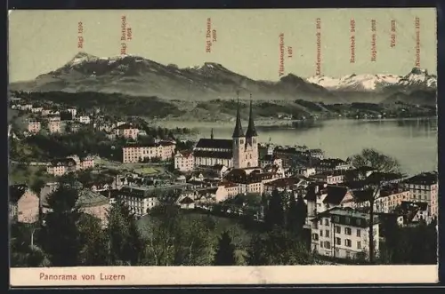 AK Luzern, Panorama mit Kirche, Rigi, Rigi Dossen und Tödi
